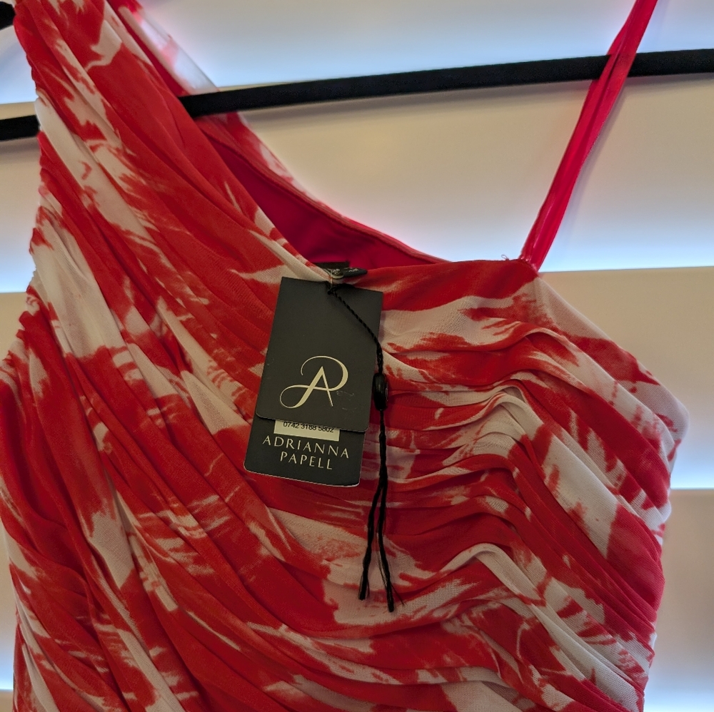 Adrianna Papell pink and White formal one shoulder Dress, size 4, new with tags
